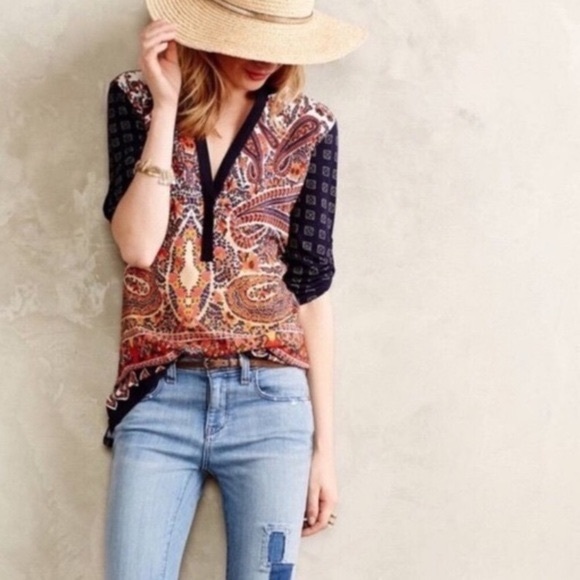 Anthropologie Tiny Persian Pear Paisley Top S - Picture 7 of 7